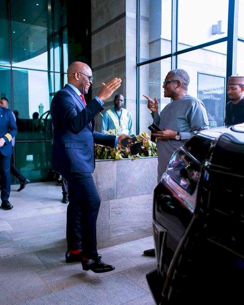 Alicash! Tony Elumelu hails billionaire businessman, Dangote as they meet in Abuja 