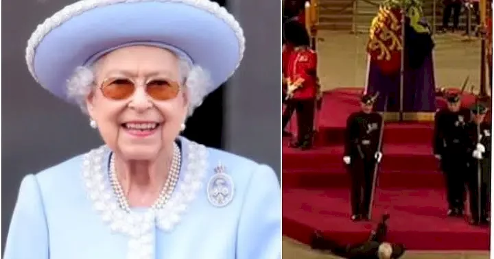 Guard collapses during Queen Elizabeth II's lying in state (Video)
