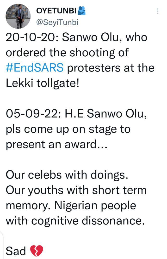 Lagos Governor, Sanwo-Olu trolled over appearance at Headies Award (Video)