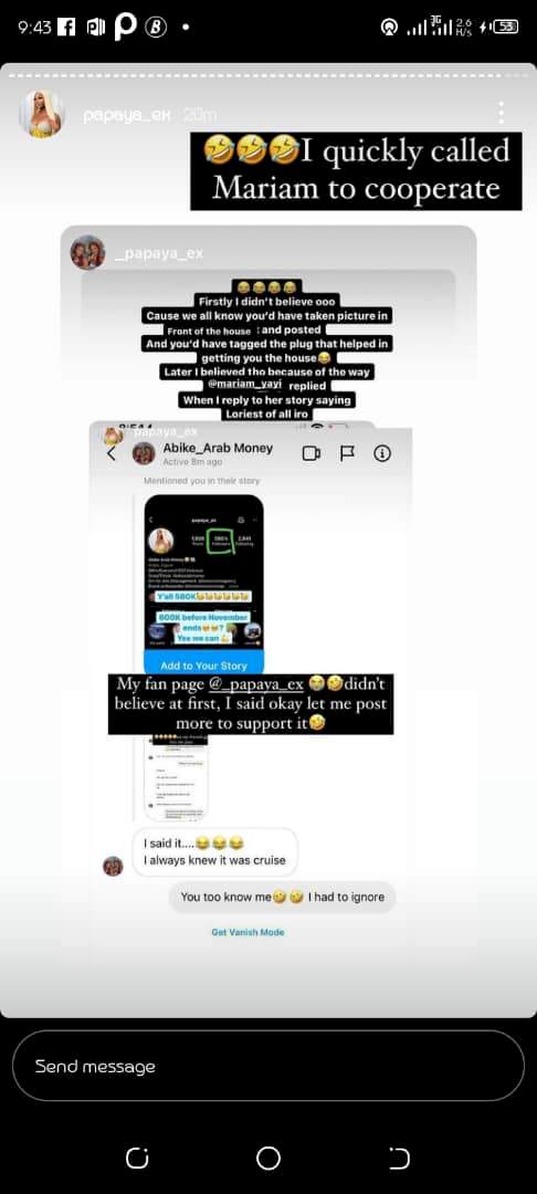 Influencer, Papaya reacts after being called out for flaunting and claiming someone else's house