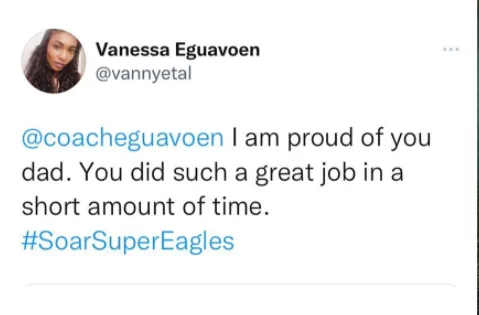 Austin Eguavoen's children praise him on Twitter after Super Eagles AFCON defeat to Tunisia