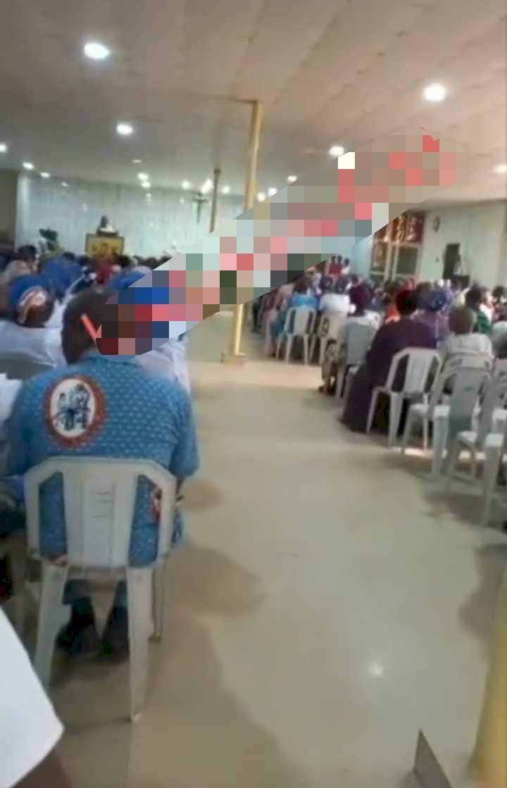 Moment chaos erupted in a Catholic church after Priest prohibited Igbo songs (Video)