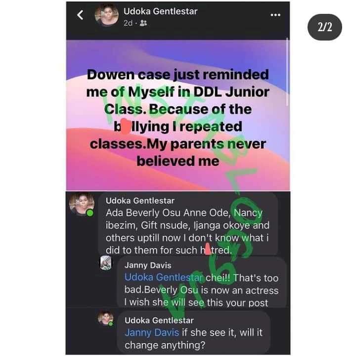 Lady calls out Beverly Osu for allegedly bullying her during school days