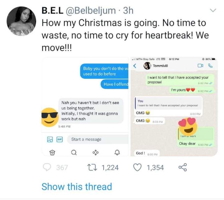 Lady who got dumped by boyfriend on Christmas day, finds love again in space of minutes (Screenshots)