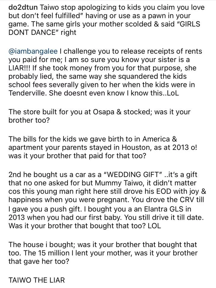 OAP Dotun replies his estranged wife; dares DBanj to provide receipts of paying his rent while he was still married to Taiwo