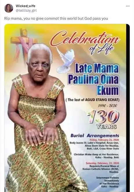 'You no gree commot but God pass you' - Lady rejoices over the death of mother at age 130