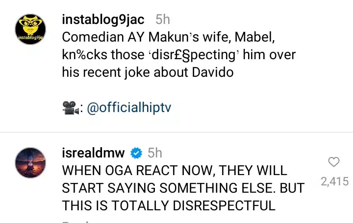 'When my oga reacts now...' - Israel DMW knocks AY Makun over insensitive joke about Davido's male organ