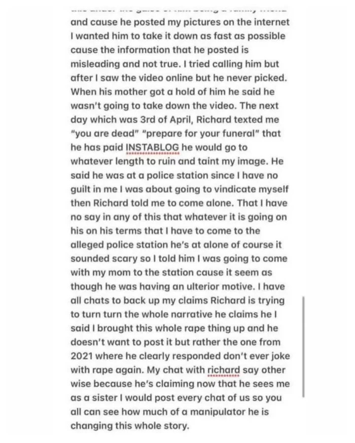 'Richard asked me to come to his place when I was 17 years old' - Lady involved in rape saga shares side of story