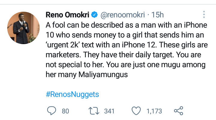 'Any man that sends 'urgent 2k' to a girl using iPhone 12 is not wise' - Reno Omokri