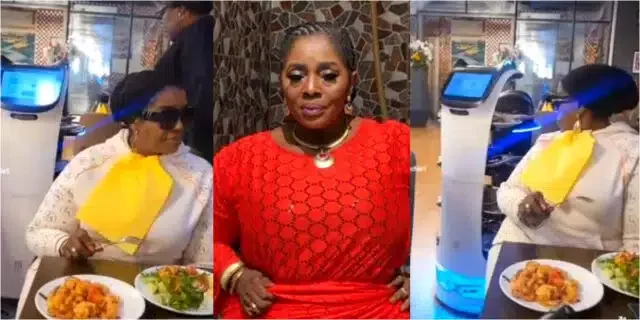 "Come and carry your mama" - Rita Edochie express shock as robot serves her food in restaurant