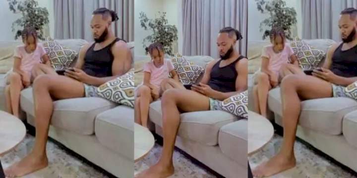 "Catch them young!" - Heart-melting video shows singer Flavour giving daughter, Sophia music lesson (Watch)