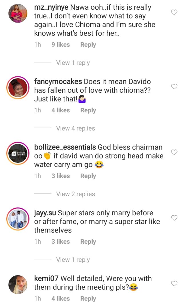 Nigerians react to alleged leaked chat between Davido and his father about Chioma