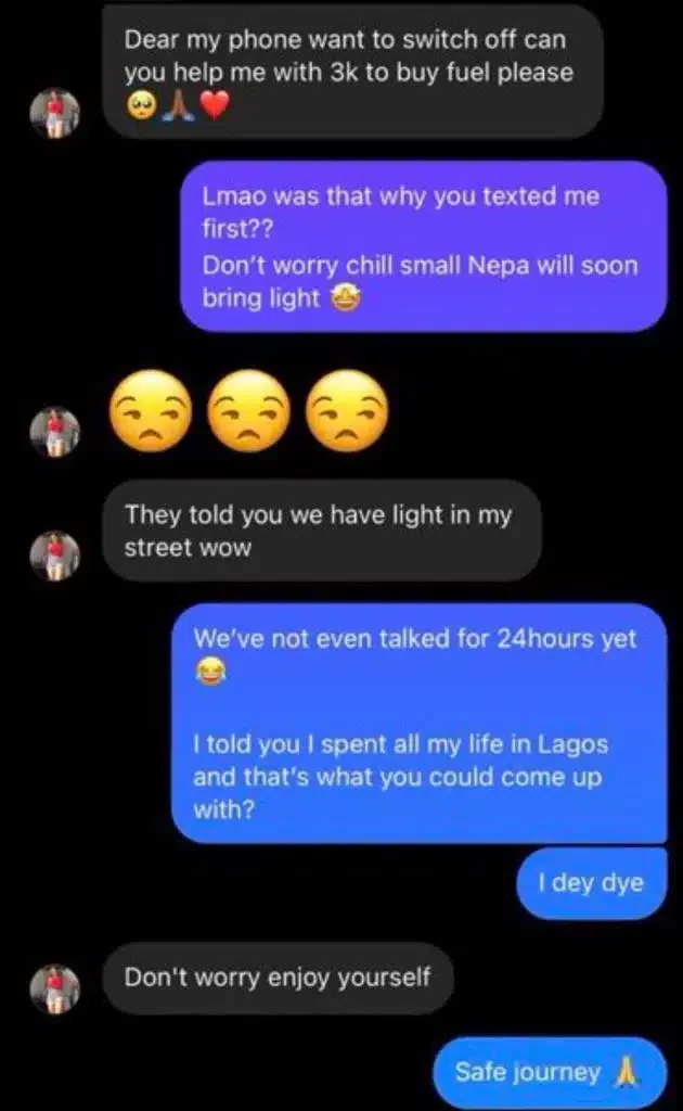 Man shares how a lady billed him for fuel within hours of knowing each other