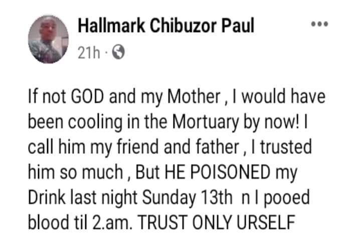 'Trust only yourself' - Man narrates how close friend allegedly poisoned his drink