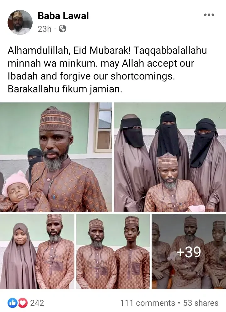 'Cash out for the tailor' - Man causes a stir as he strikes a pose with his 3 wives and 19 children (Photos)