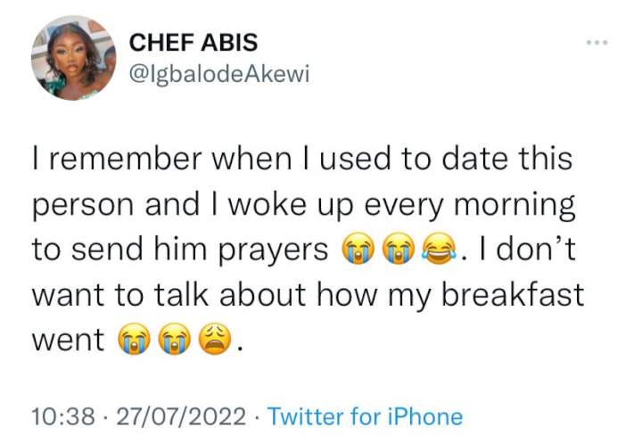 Nigerian lady narrates how her boyfriend of two years she always prayed for every morning dumped her