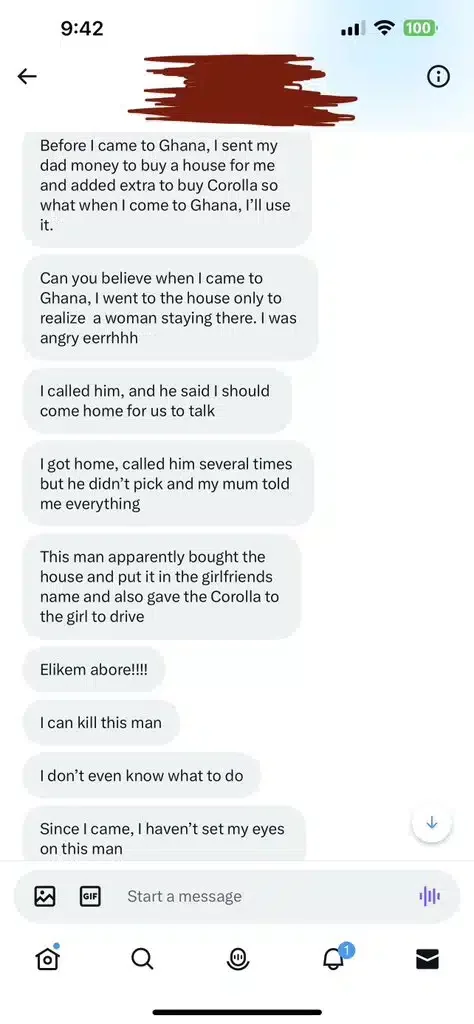 Abroad-returnee in tears after sending cash to dad to buy a house and car, father hands properties over to his side chick, chats leak