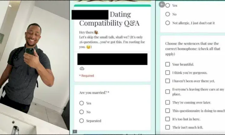 Man shocked as lady slams questionnaire on him to fill out before agreeing to date (Video)