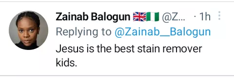 'In this life protect your white. Stains will come and go, just make sure you have enough omo for the ride' - Zainab Balogun tweets