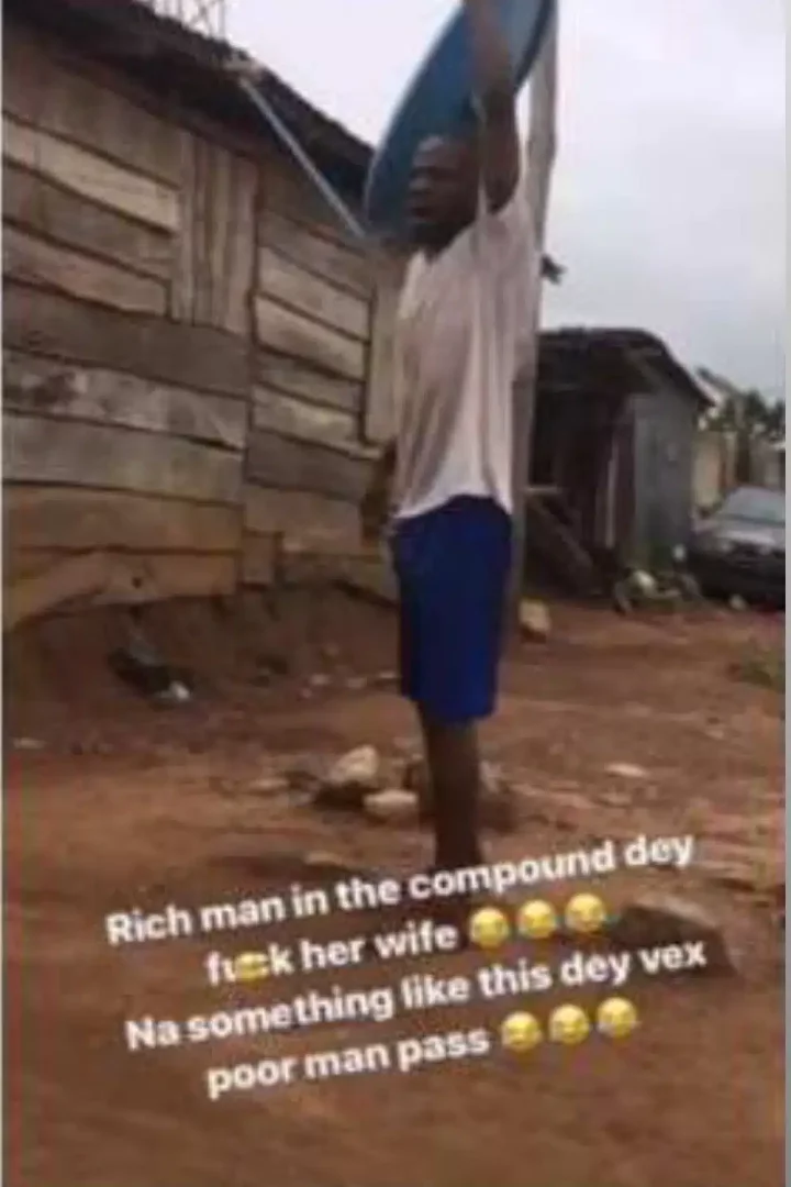 'I won kill pesin today' - Nigerian man loses cool as he finds out rich neighbor sleeps with his wife (Video)