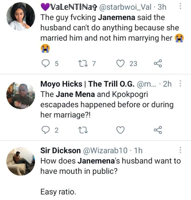 Nigerians drag Janemena's husband after Kpokpogri revealed Janemena married him