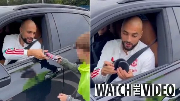 Sofyan Amrabat looks shocked after receiving gift from young Man Utd fan in 'beautiful' moment
