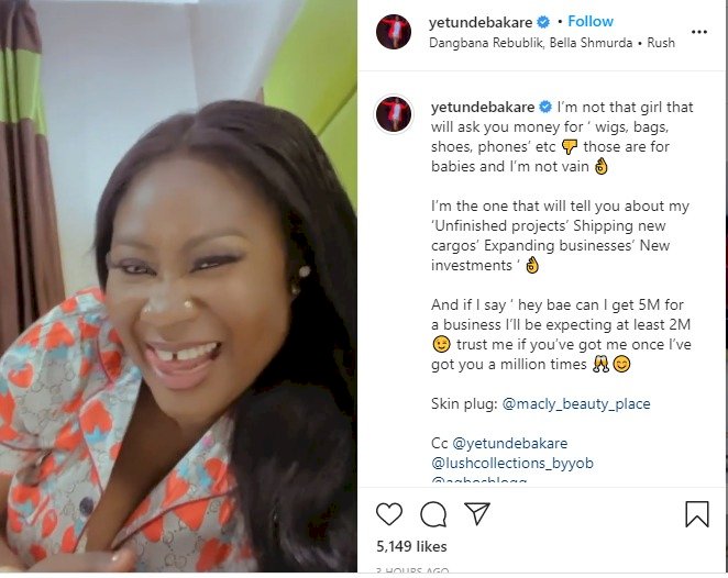 'Girls that ask men for money, wigs and bags are babies and materialistic' - Actress Yetunde Bakare