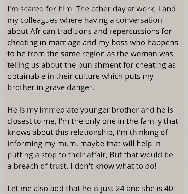 'I am scared for him' - Man expresses worry over his younger brother who is dating a married woman