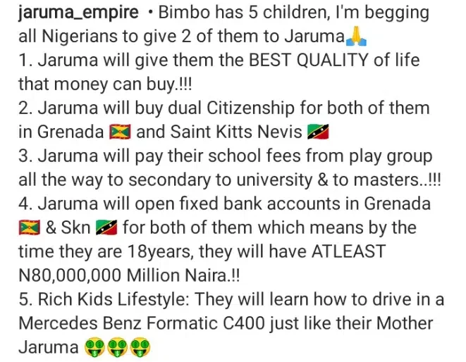 Jaruma begs to take custody of 2 children of IVD and his late wife, Bimbo; says she's their mother