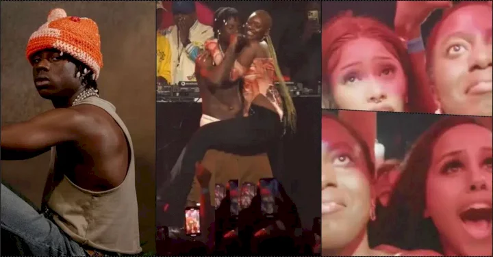 'Jealousy was written all over the faces of others' - Reactions as Rema lifts female fan (Video)