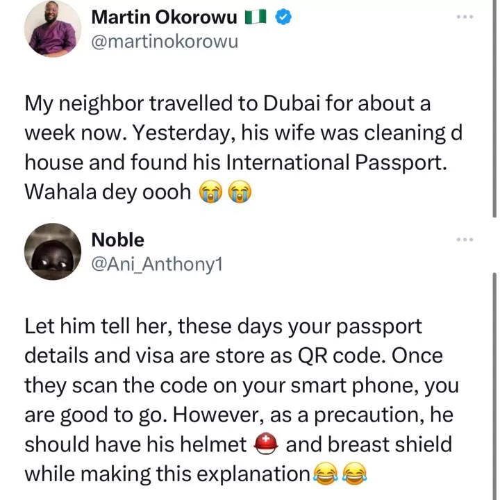 Wife finds her husband?s passport at home one week after he claimed he was traveling to Dubai