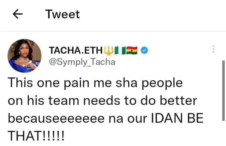 Tacha Akide reacts to news of Davido impregnating American lady Anita