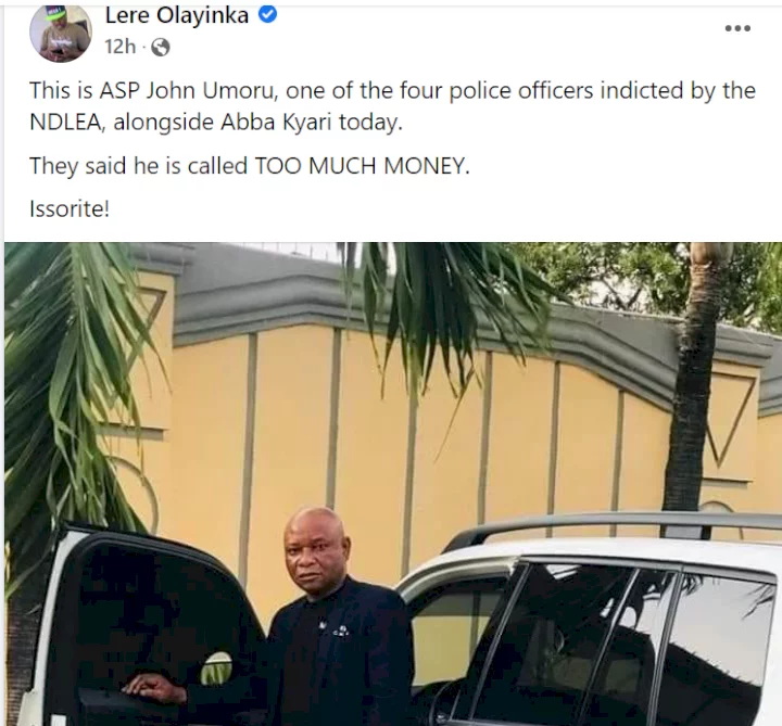 Former Governor Fayose's media aide, Lere Olayinka shares photo of police officer arrested alongside Abba Kyari for drug trafficking