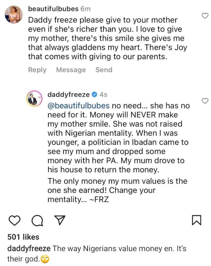 'I have never given my mother money before
