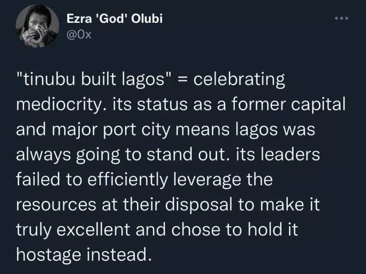 'Saying Tinubu built Lagos is celebrating mediocrity' - Ezra Olubi