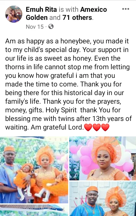 Nigerian couple welcomes twins after 13 years of waiting