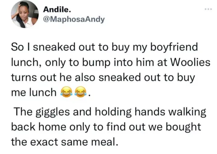 Lady ends up getting surprised after she sneaked out to buy lunch for lover