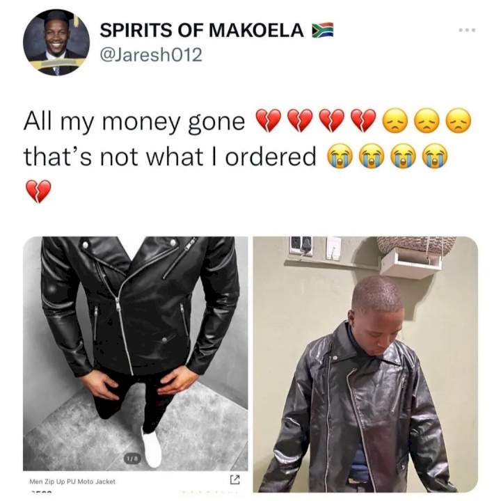 "All my money gone" Man laments as he shows jacket he ordered and what he got