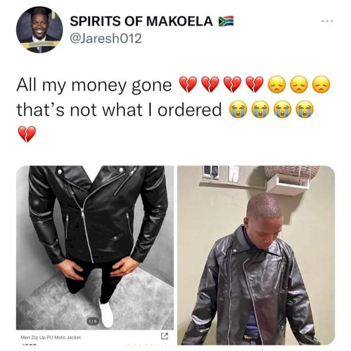 'All my money gone' Man laments as he shows jacket he ordered and what he got