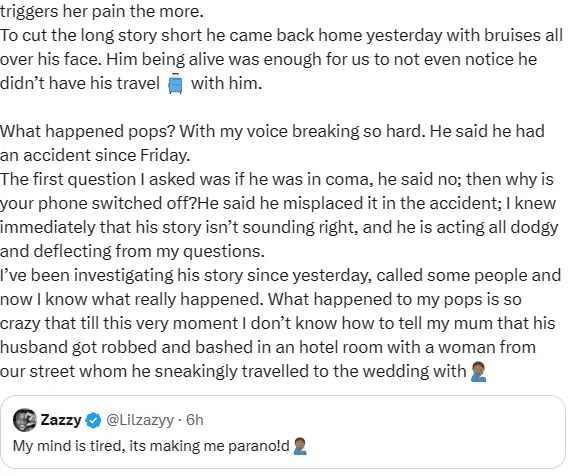Man recounts how father returned home with bruises after being caught cheating with their neighbor