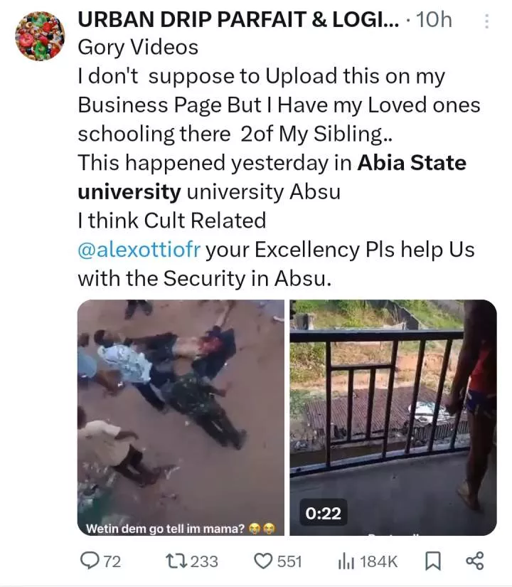 Final year ABSU student is chased down and shot dead by cultist in shocking attack caught on video