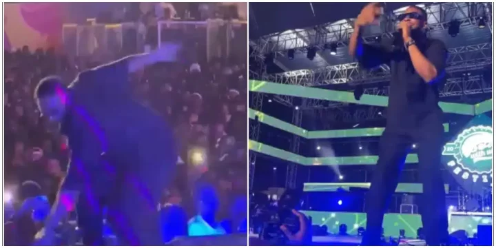 "Everyone dey on colos" - Reactions as Cross falls from stage while performing at Davido's concert