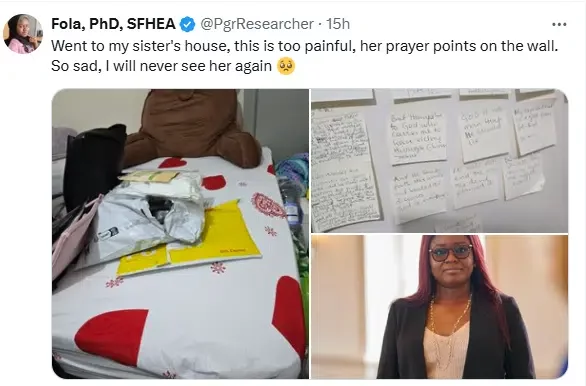 Lady heartbroken as she visits late sister's home to see her prayer points on the wall