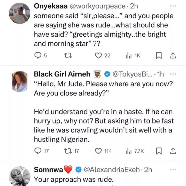 X users react after a lady shared her exchange with an Uber driver