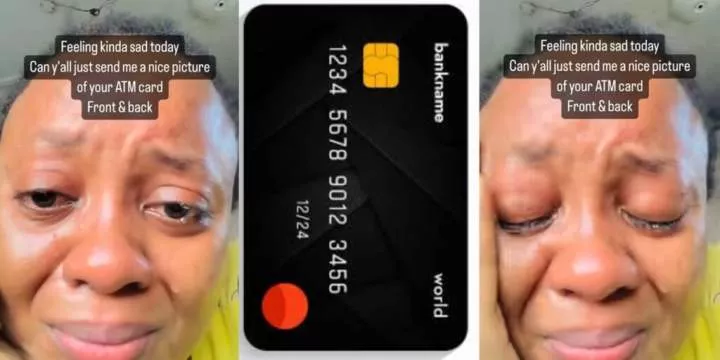 Nigerian woman expresses sadness, begs social media for photos of ATM card, front and back