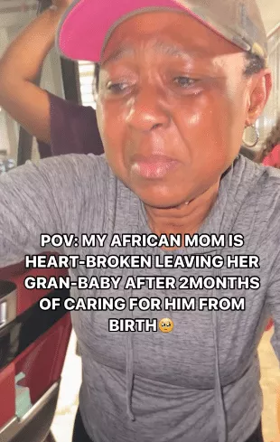 Grandma gets emotional as she bids farewell to grandchild after 2 months of 'Omugwo' in US