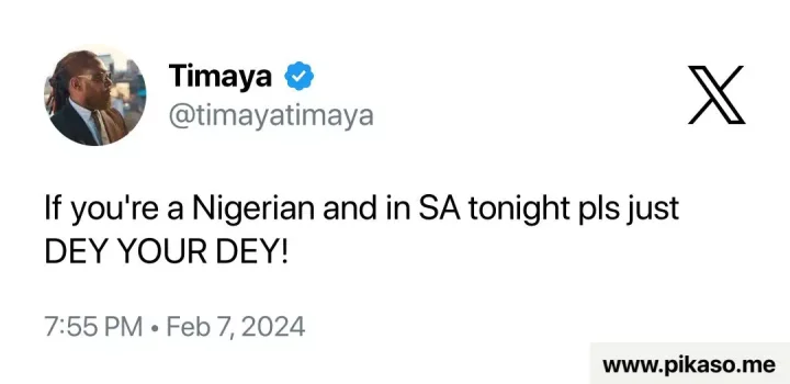 Timaya sends message to Nigerians living in South Africa following semi-final win