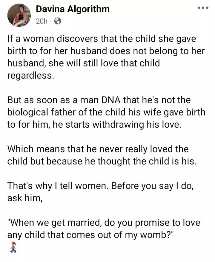 Lady criticizes men who abandon kids over DNA results