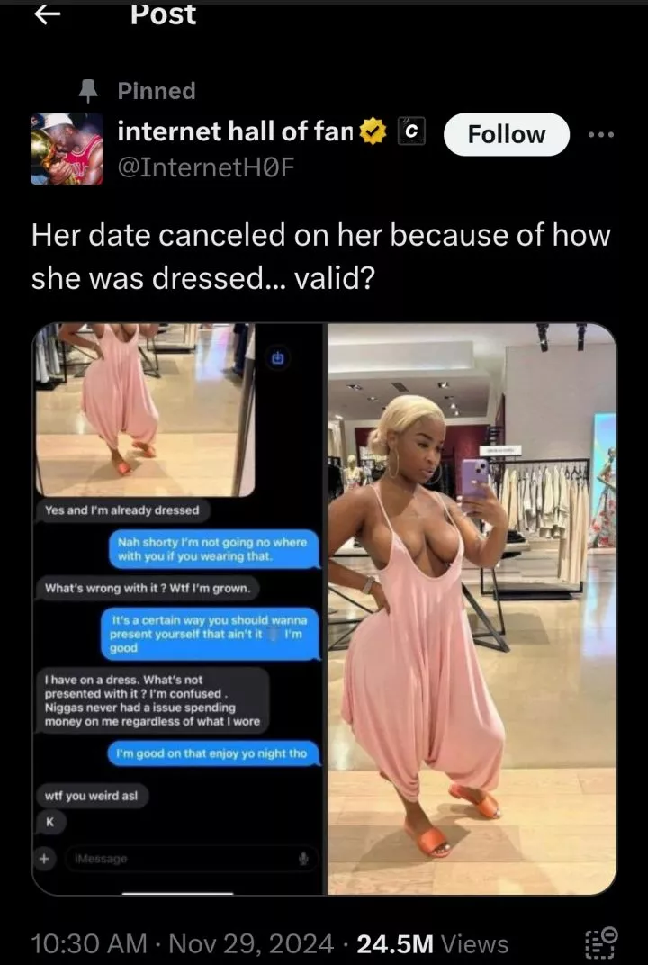 Lady sparks internet debate as man cancels date over her revealing outfit