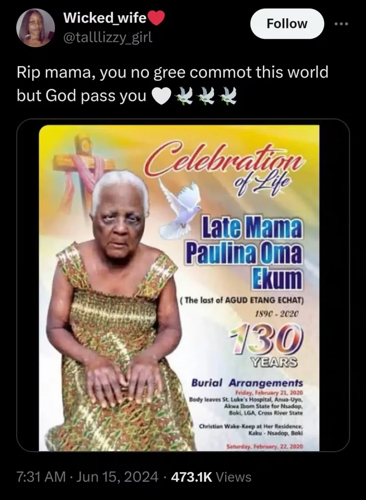 Nigerian lady breaks internet with unique tribute as 130-year-old grandmother passes on